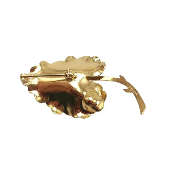 WELLS 14kt Gold FIlled Faux Pearl Leaf Pin Brooch Vintage - Picture 4 of 4